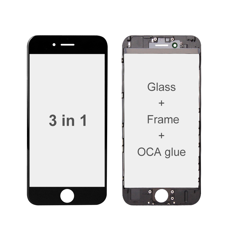 3 IN 1 Glass with Frame & OCA Glue Pre-Installed (Premium) for iPhone Screen Refurbishing 